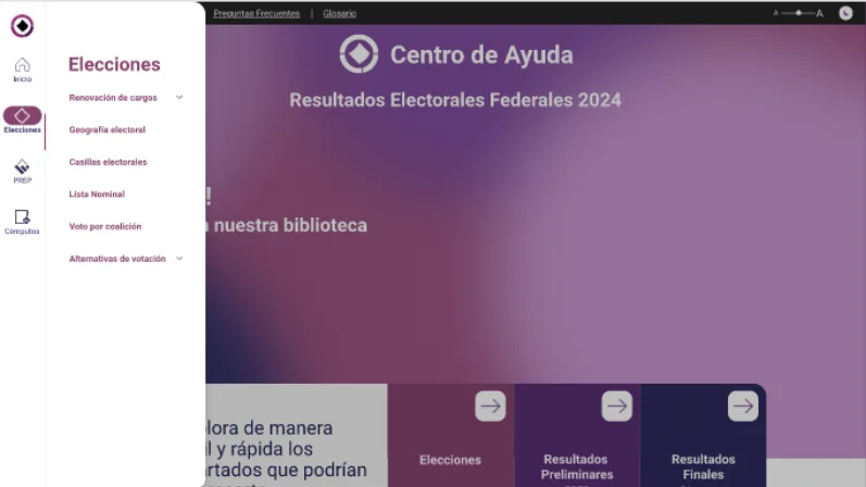 Interfaz del Centro de Ayuda con la categoría Elecciones